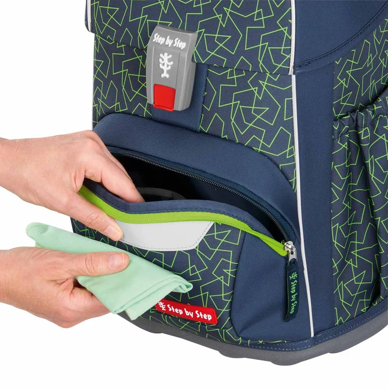Step by Step Basis - Set de mochila escolar 4 piezas (Green Geometric)