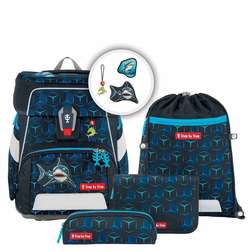 Step by Step Space Shine - Set de mochila escolar 5 piezas (Shark Dexter)