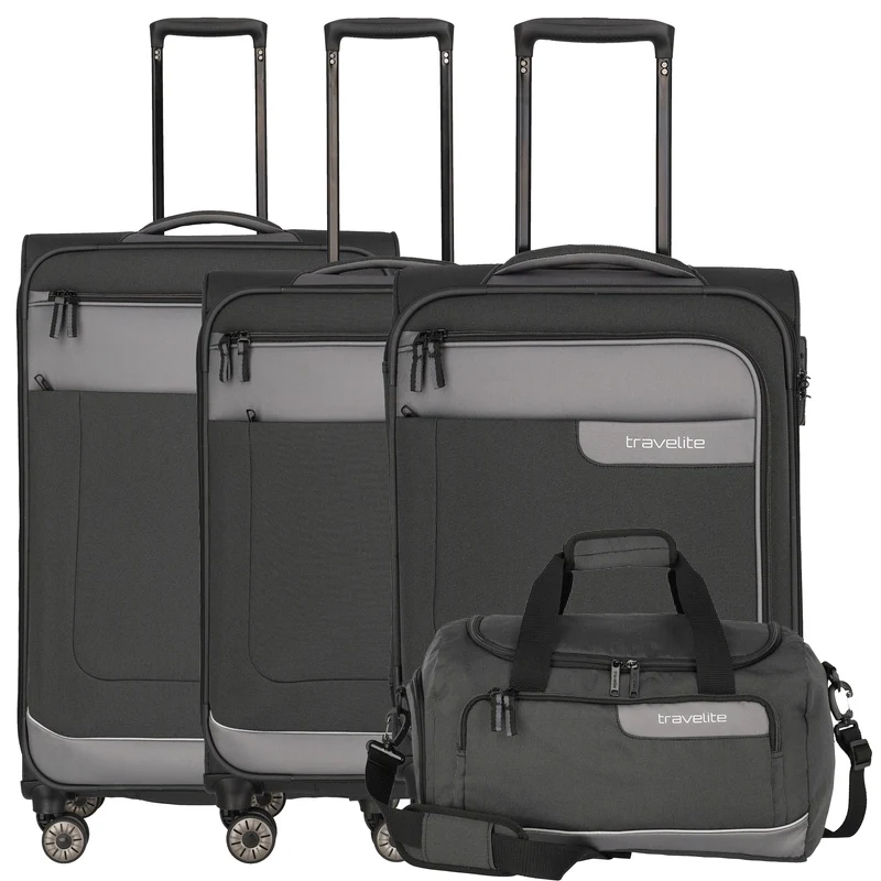 Travelite Viia - Set de trolley con 4 ruedas 4 pzas. S/M adulto/L adulto + Bolsa de viaje (Schiefer)