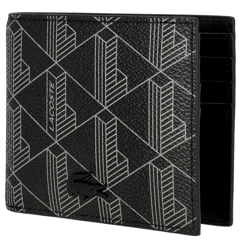 Lacoste Signature - Cartera de hombre 6cc 11 cm (allover monogram noir gris)