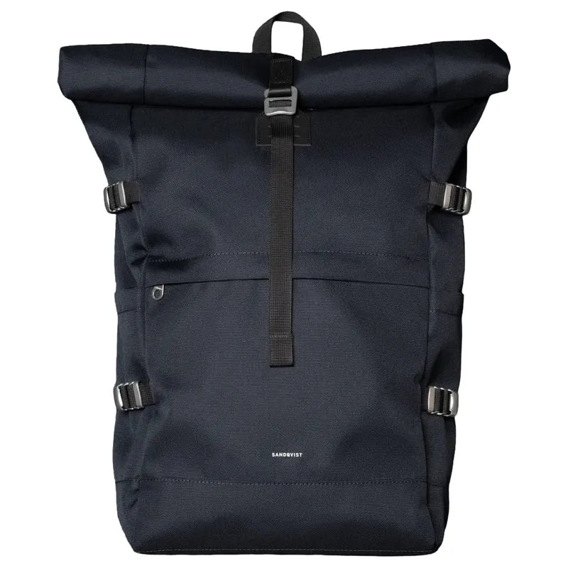 Sandqvist Icon Rolltop - Mochila L 16" 65 cm expandible (navy with black leather)