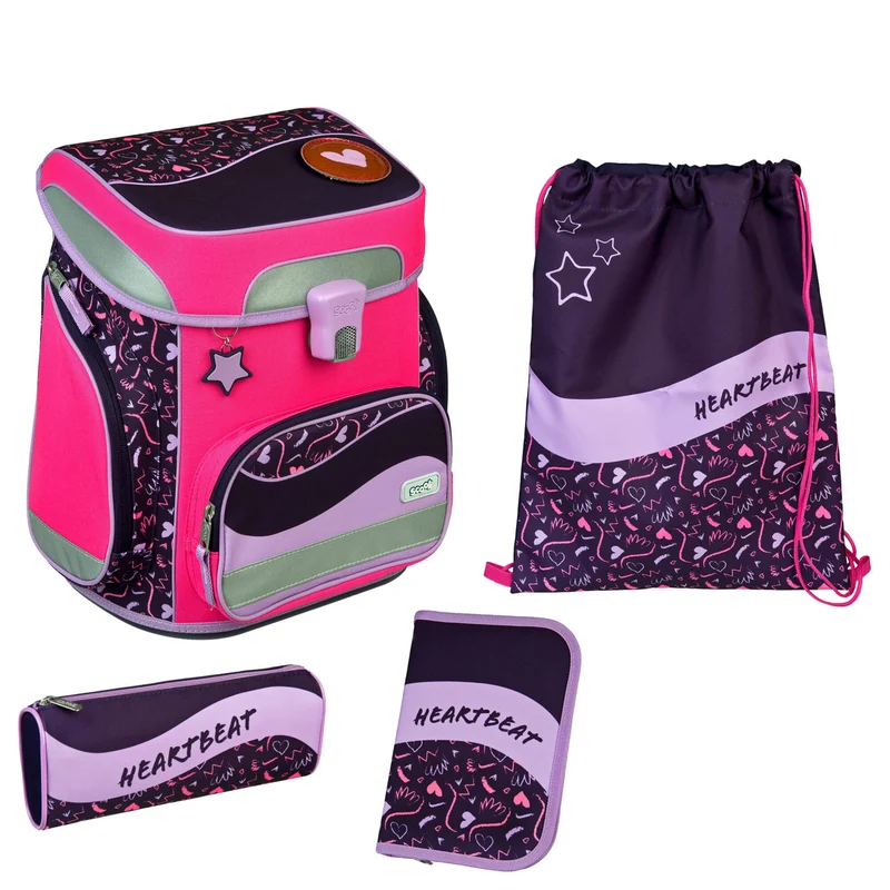 Scooli EasyFit Glow DIN - Set de mochila escolar 5 piezas (Heartbeat)
