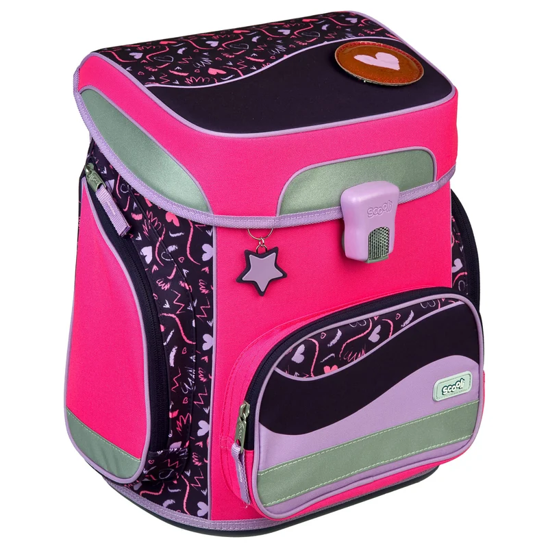 Scooli EasyFit Glow DIN - Set de mochila escolar 5 piezas (Heartbeat)