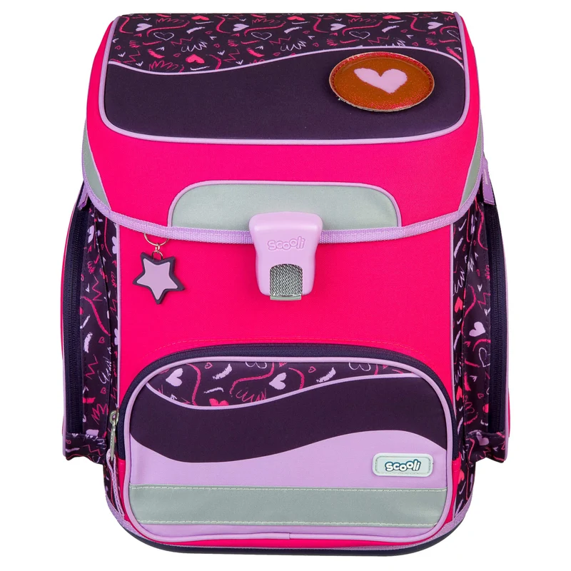 Scooli EasyFit Glow DIN - Set de mochila escolar 5 piezas (Heartbeat)