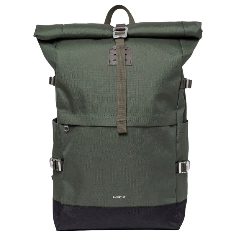Sandqvist Icon Rolltop - Mochila L 16" 65 cm expandible (dawn Green with dark brown leather)