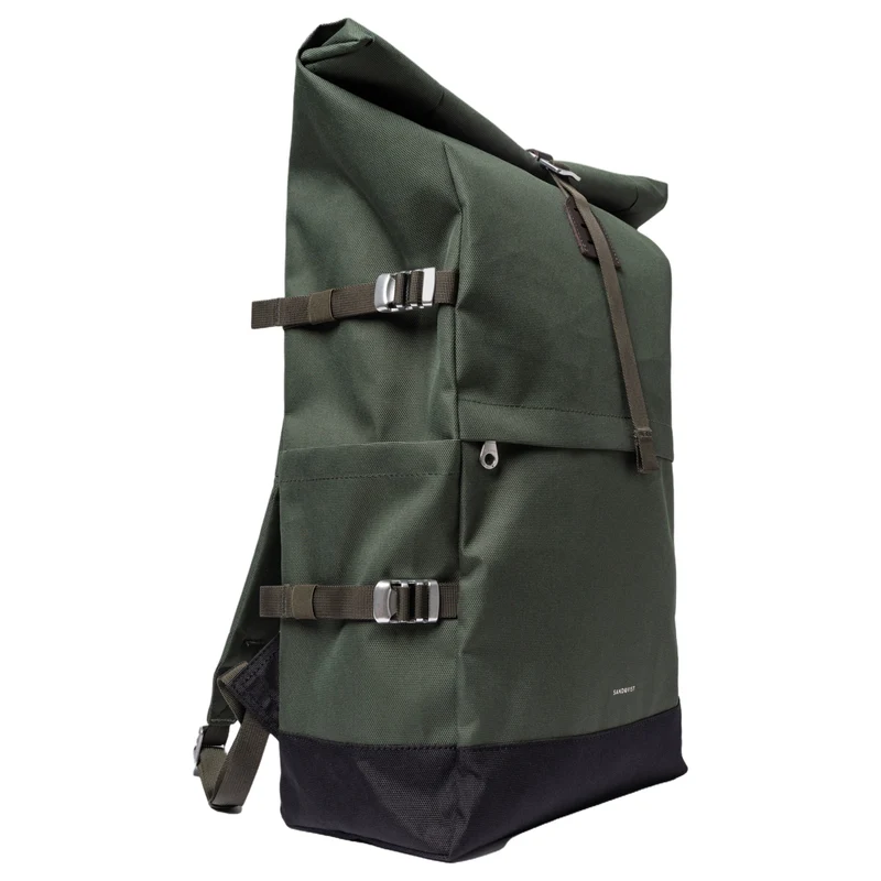 Sandqvist Icon Rolltop - Mochila L 16" 65 cm expandible (dawn Green with dark brown leather)