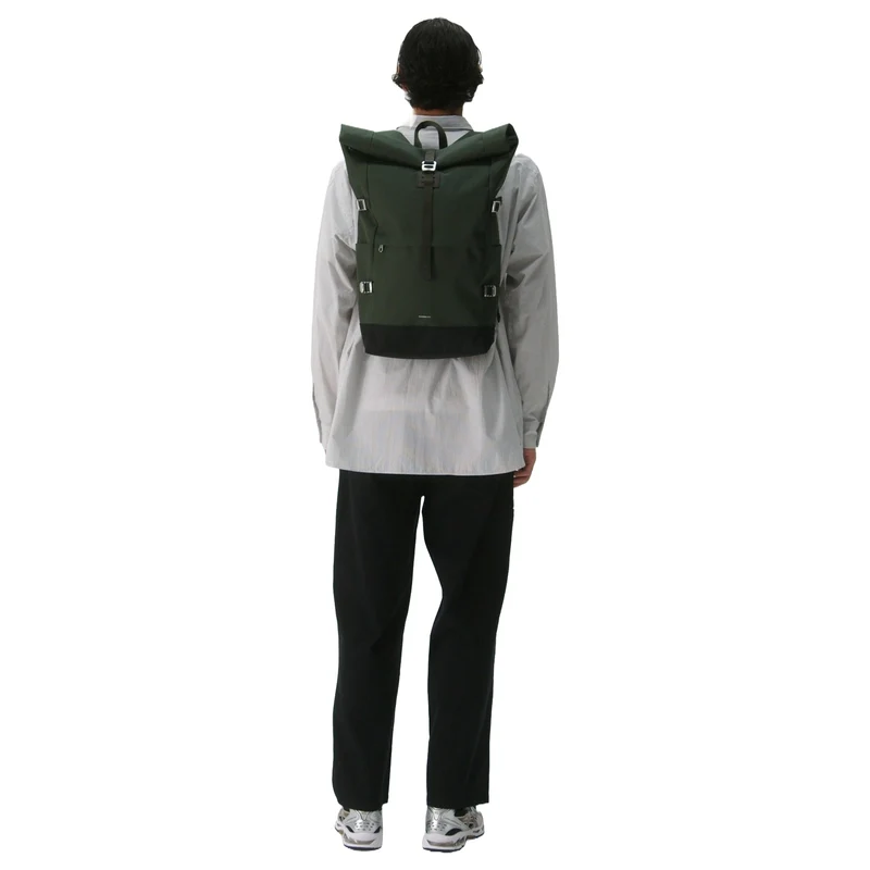 Sandqvist Icon Rolltop - Mochila L 16" 65 cm expandible (dawn Green with dark brown leather)