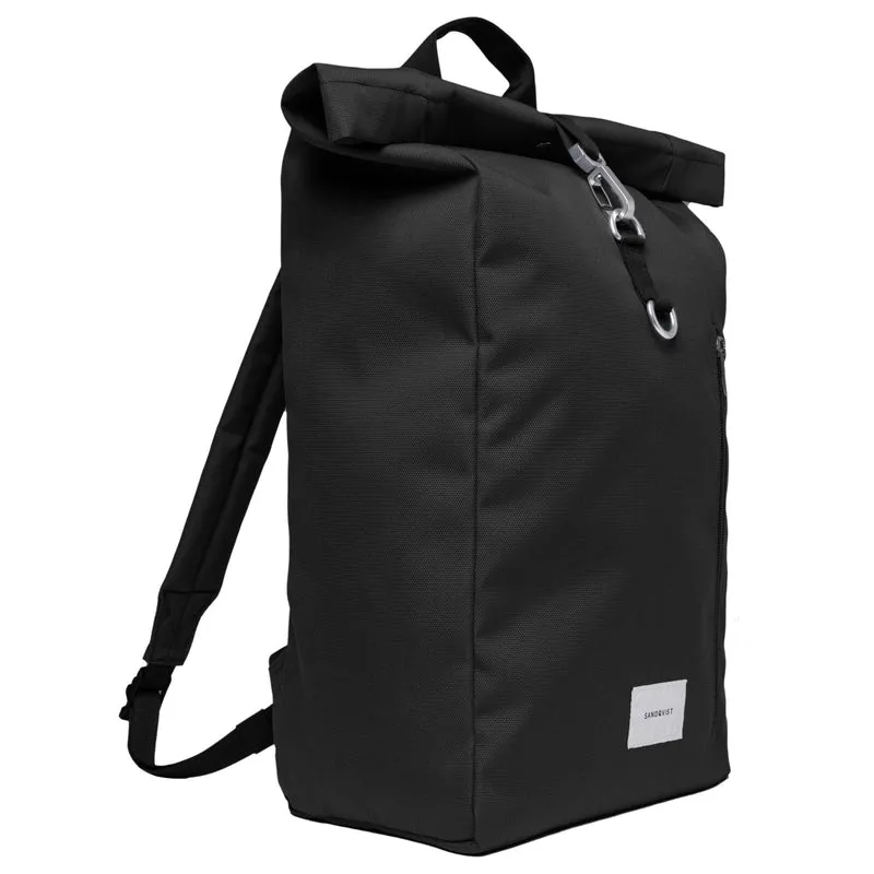 Sandqvist Icon Rolltop - Mochila L 16" 65 cm expandible (black/ black with black leather)