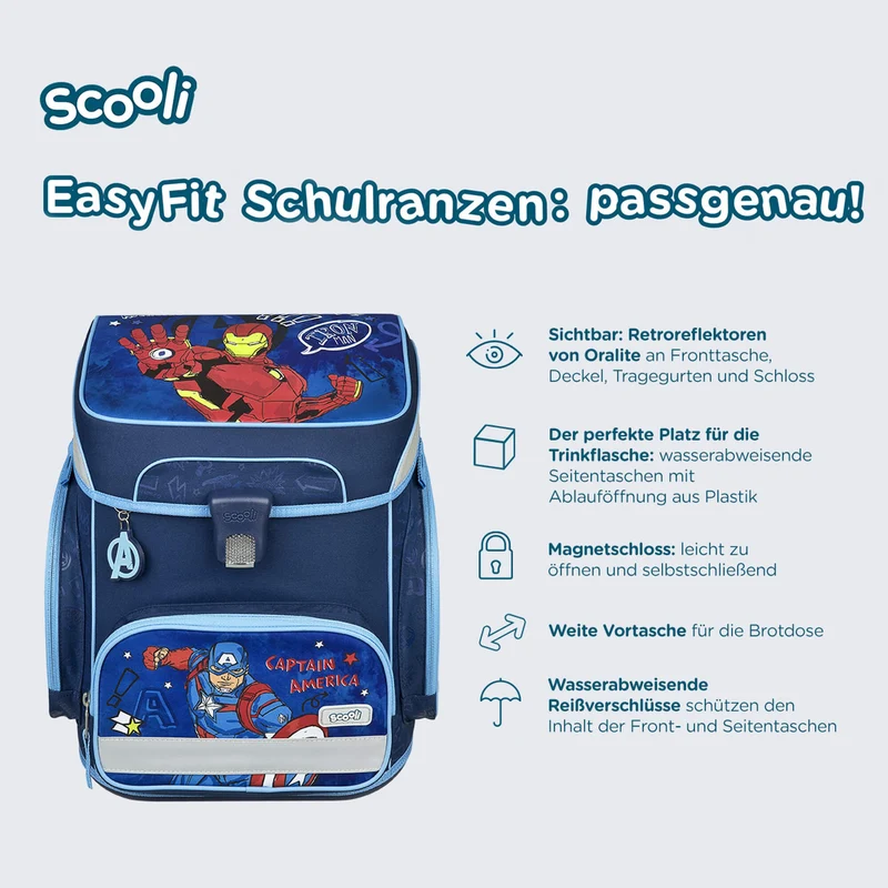 Scooli EasyFit - Mochila escolar Set 5tlg. (Avengers)