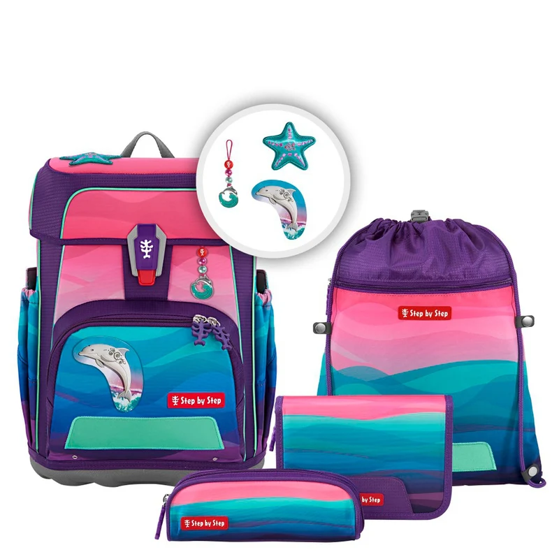 Step by Step Cloud Ocean - Set de mochila escolar 5 piezas (Dolphin Lana)