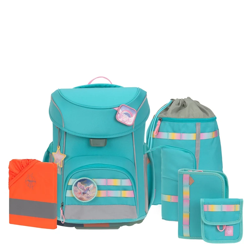Lässig School Set Slim Unique - Set de mochila escolar 7 piezas (Turquoise)