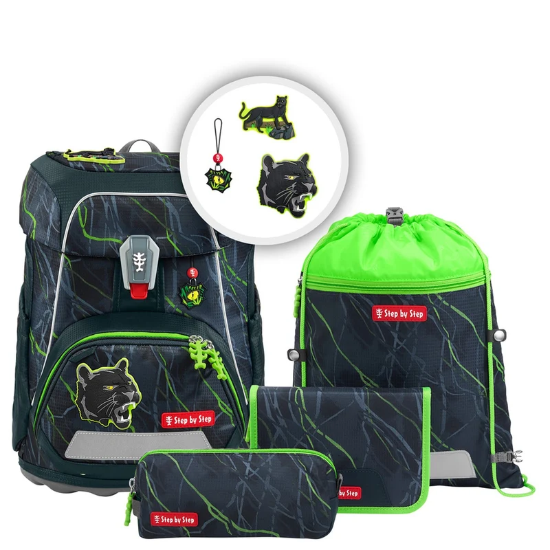 Step by Step Fit - Set de mochila escolar 5 piezas (Danger Cat Chiko)