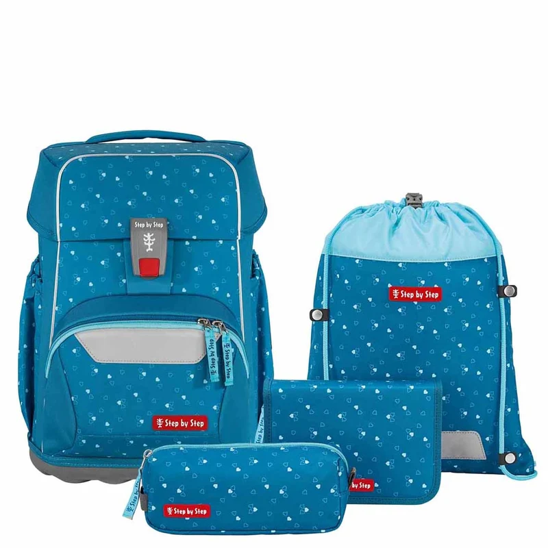 Step by Step Basis - Mochila escolar Set 4tlg. (Blue Hearts)