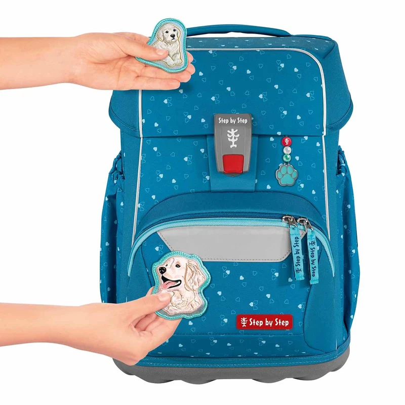 Step by Step Basis - Mochila escolar Set 4tlg. (Blue Hearts)