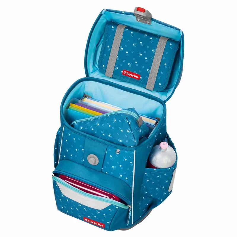 Step by Step Basis - Mochila escolar Set 4tlg. (Blue Hearts)