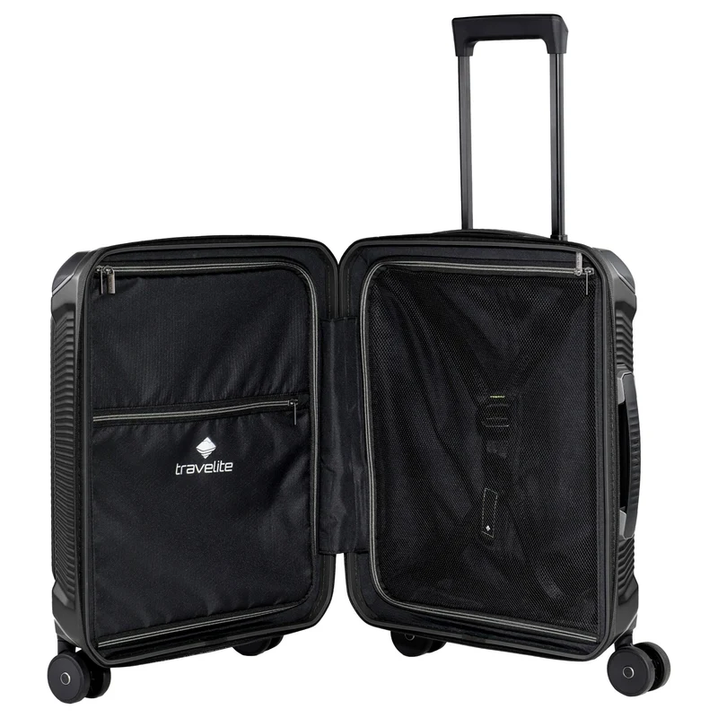 Travelite Millennium - Trolley de cabina con 4 ruedas y bolsillo delantero S 55 cm (black)