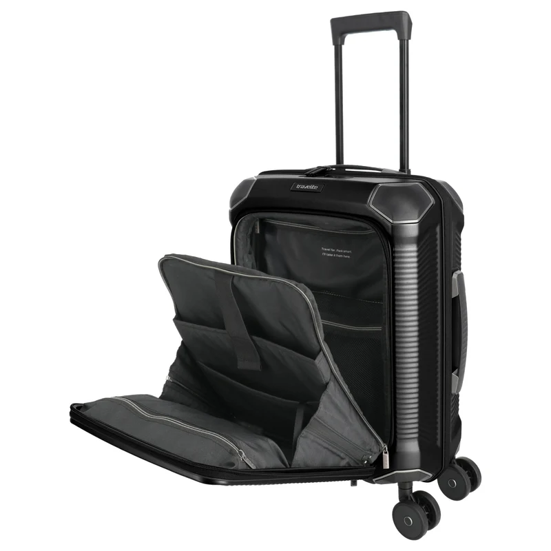 Travelite Millennium - Trolley de cabina con 4 ruedas y bolsillo delantero S 55 cm (black)