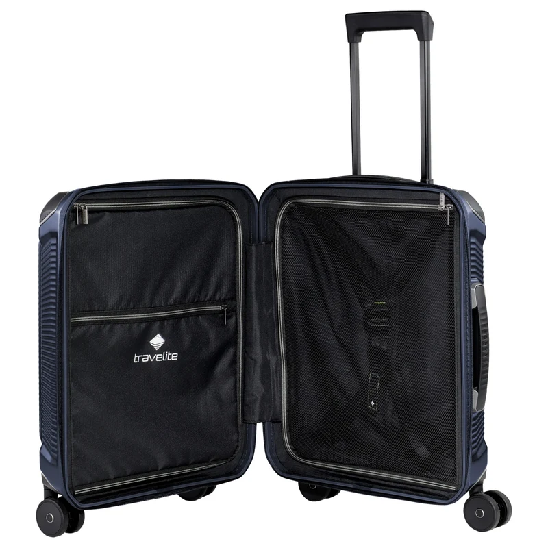 Travelite Millennium - Trolley de cabina con 4 ruedas y bolsillo frontal S 55 cm (navy)