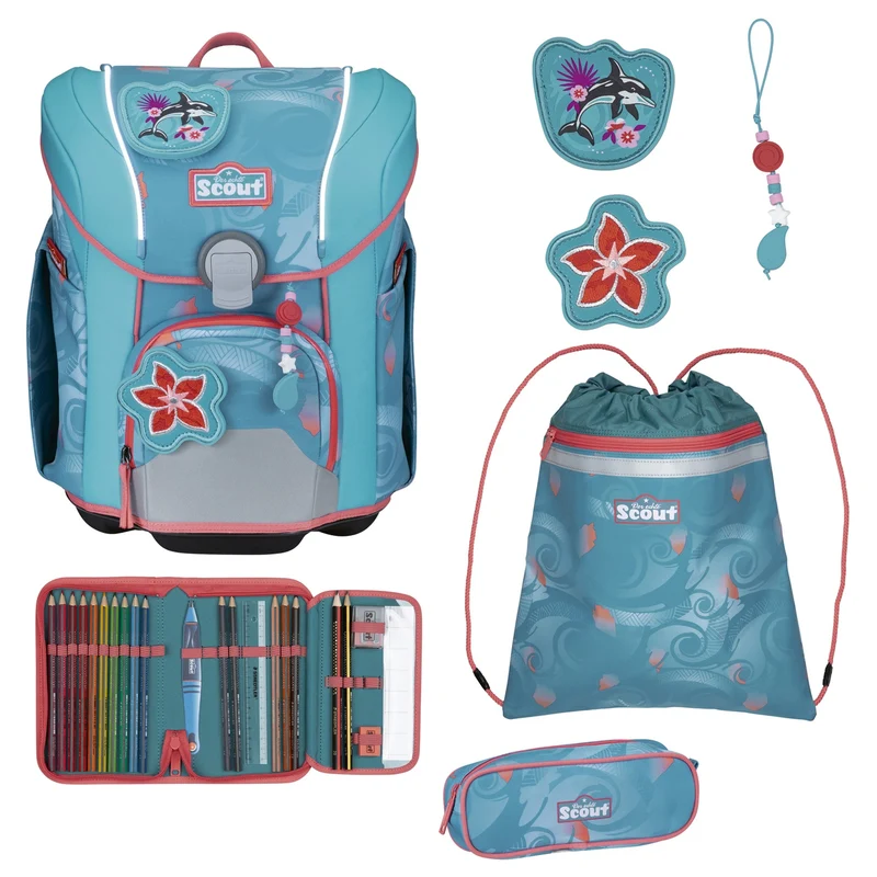 Scout Micro Exklusiv Safety Light - Mochila escolar Set 4 tlg. (Aloha)