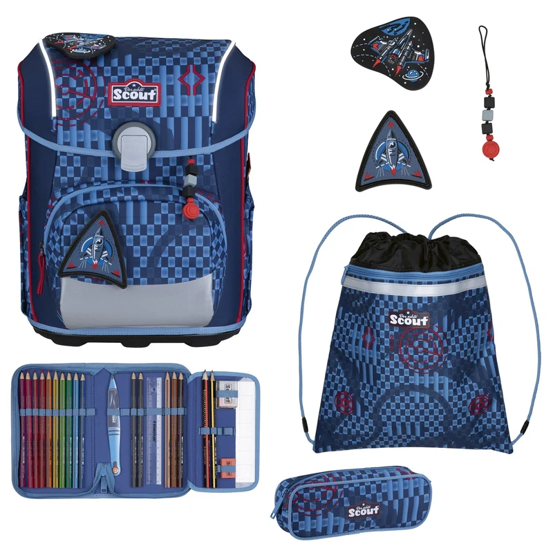 Scout Neo Exklusiv Safety Light - Mochila escolar Set 5 tlg. (Space Explorer)