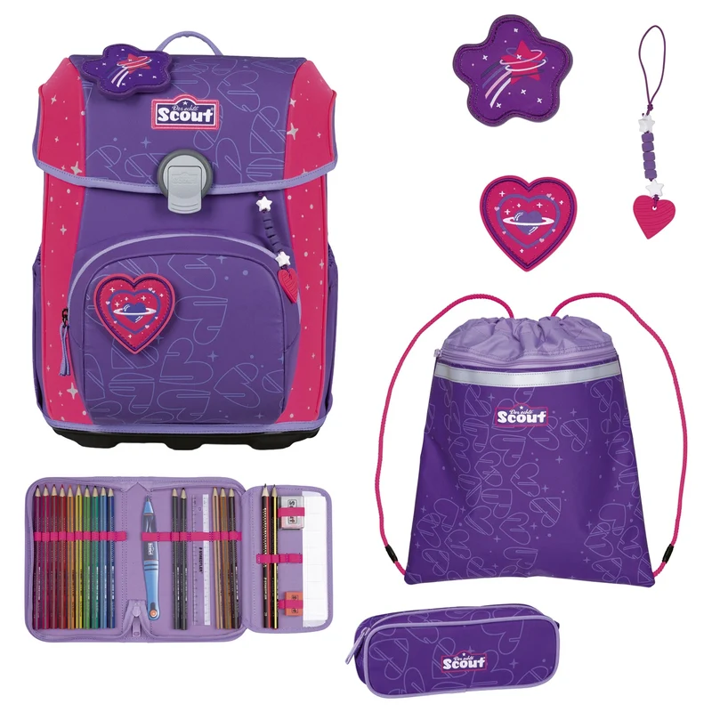 Scout Neo Exklusiv Superflash Extreme - Mochila escolar Set 4tlg. (Heartbeat)