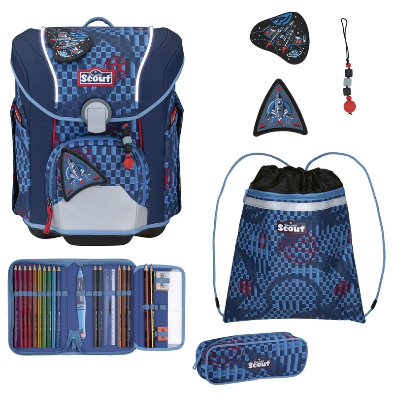 Scout Micro Exklusiv Safety Light - Mochila escolar Set 4 tlg. (Spacer Explorer)