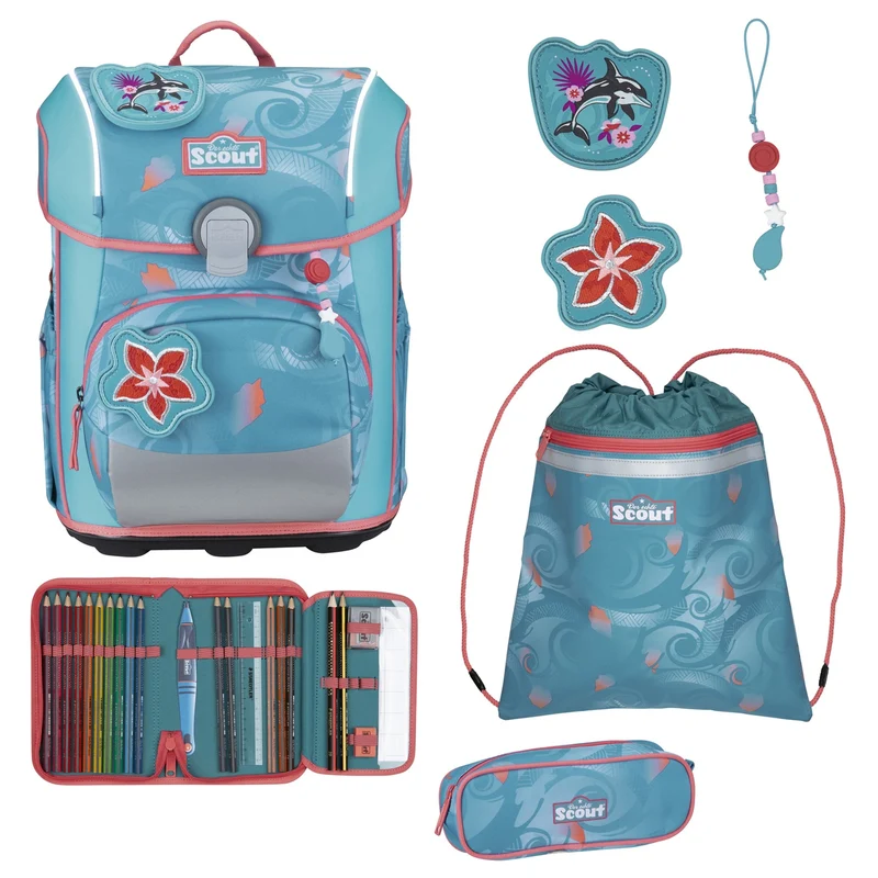 Scout Neo Exklusiv Safety Light - Mochila escolar Set 5 tlg. (Aloha)