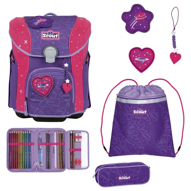 Scout Micro Exklusiv Superflash Extreme - Mochila escolar Set 4tlg. (Heartbeat)