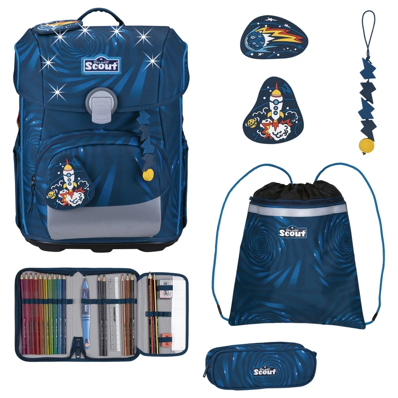 Scout Neo Exklusiv LED - Mochila escolar Set 4tlg. (Rocket Rider)