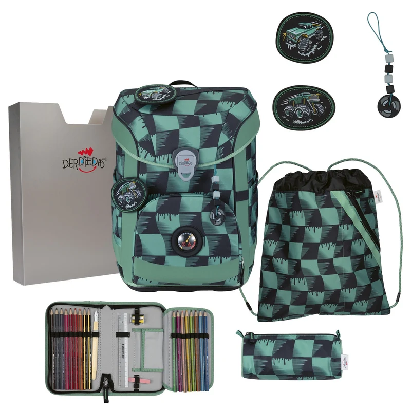 DerDieDas ErgoFlex Easy Exklusiv Superflash - Set de mochila escolar 5 piezas 950g (Super Truck)