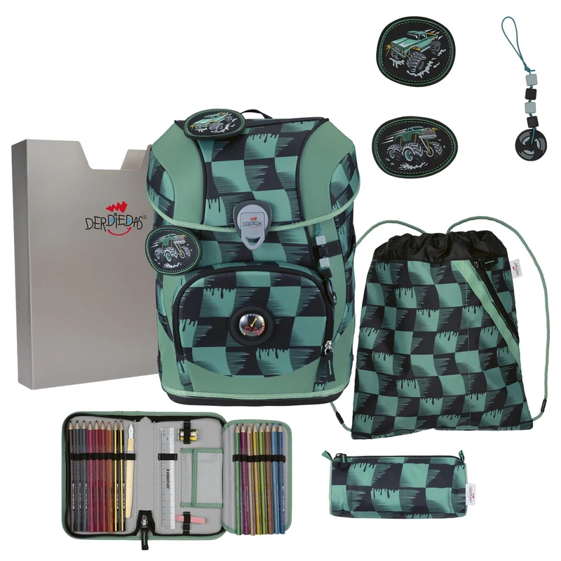 DerDieDas ErgoFlex Tiny Exklusiv Superflash - Set de mochila escolar 5 tlg. 900g (Super Trunk)
