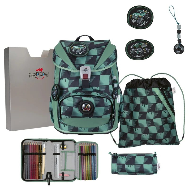 DerDieDas ErgoFlex Light Exklusiv Superflash - Set de mochila escolar 5 piezas 800g (Super Truck)