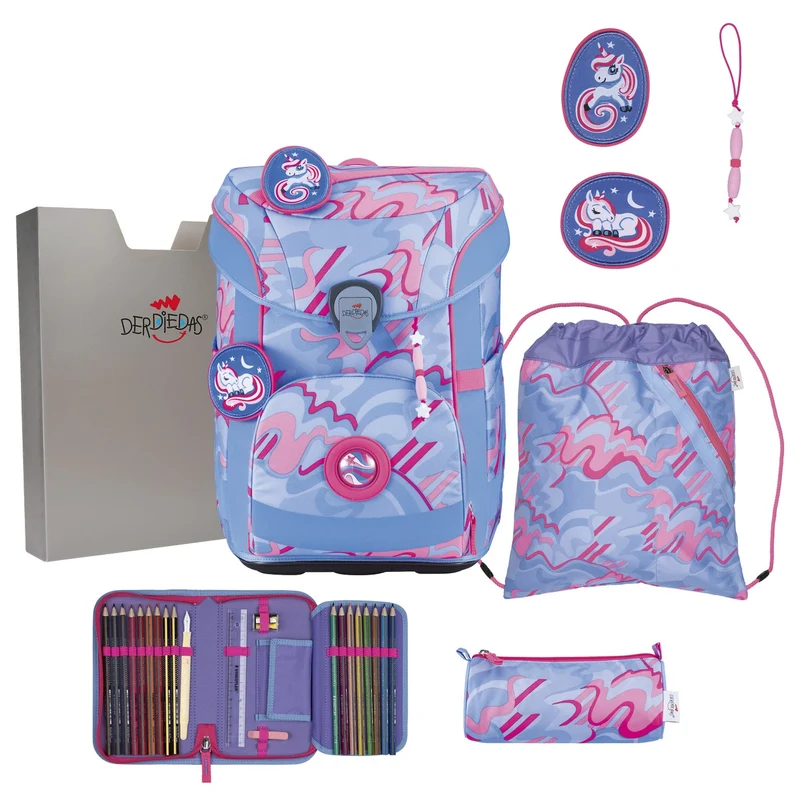 DerDieDas ErgoFlex Easy Exklusiv Superflash - Mochila escolar Set 5 tlg. 950g (Magic Unicorn)