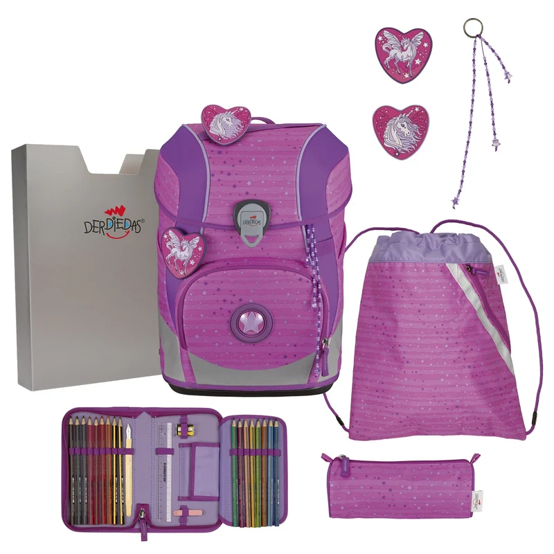 DerDieDas ErgoFlex Tiny - Mochila escolar Set 5tlg. 900g (Purple Unicorn)