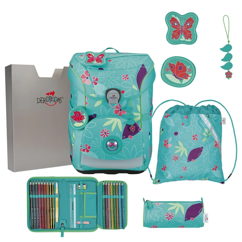 DerDieDas ErgoFlex Easy - Mochila escolar Set 5tlg. 950 g (Butterfly Garden)