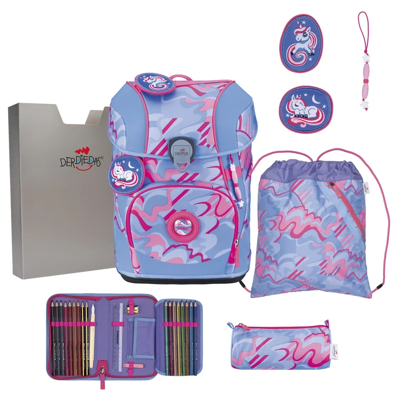 DerDieDas ErgoFlex Tiny Exklusiv Superflash - Set de mochila escolar 5 tlg. 900g (Magic Unicorn)