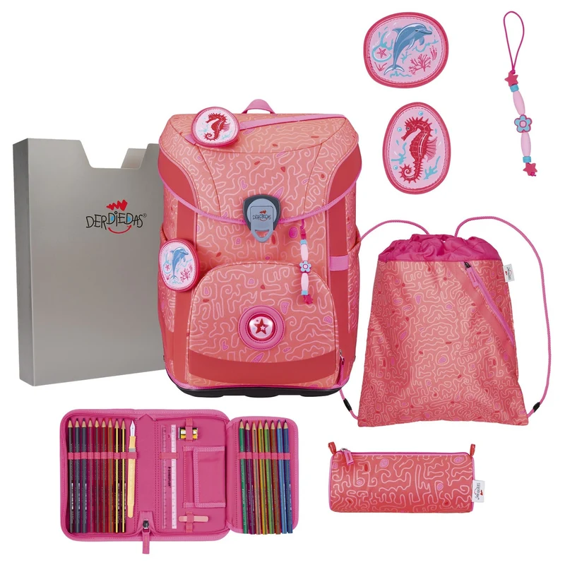 DerDieDas ErgoFlex Easy Exklusiv Superflash - Set de mochila escolar 5 tlg. 950g (Coral Reef)