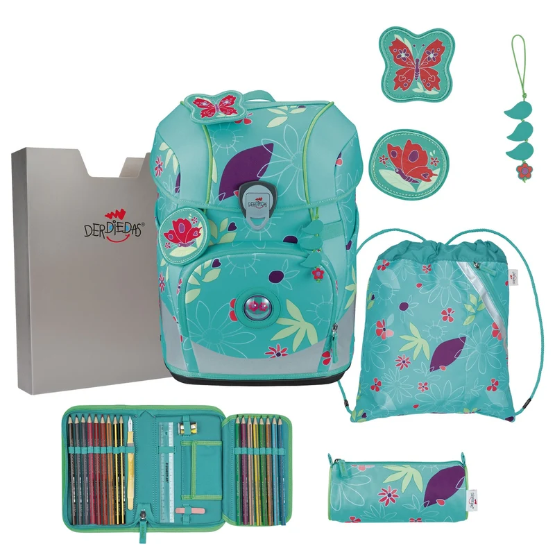 DerDieDas ErgoFlex Tiny - Mochila escolar Set 5tlg. 900g (Butterfly Garden)