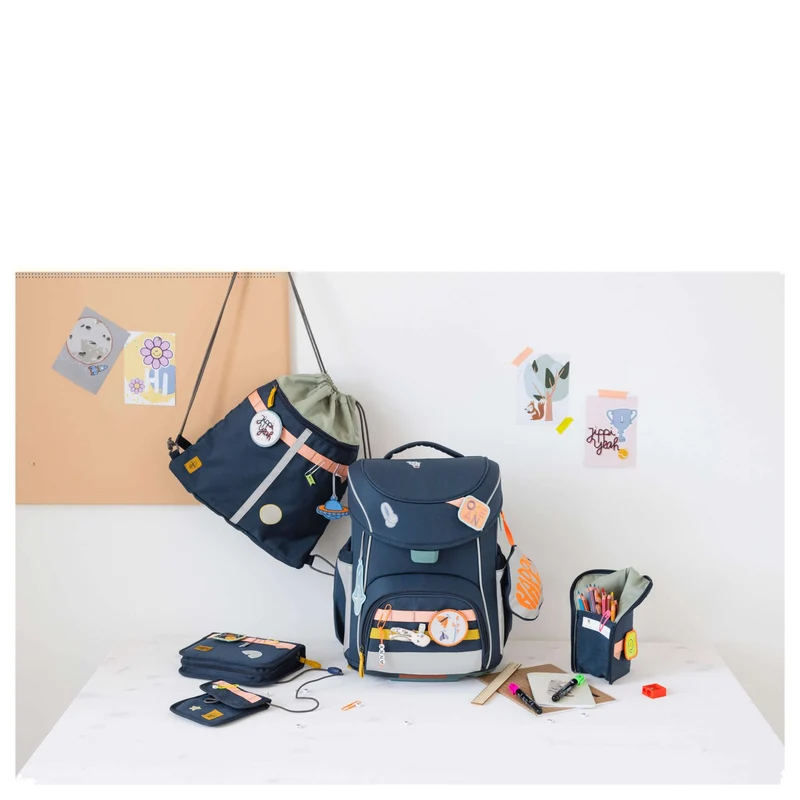 Lässig School Set Slim Unique - Set de mochila escolar 7 piezas (Navy)