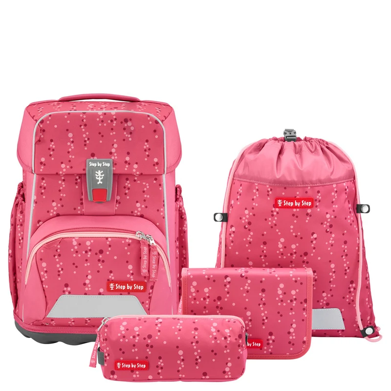 Step by Step Basis - Set de mochila escolar 4 piezas (Pink Bubbles)