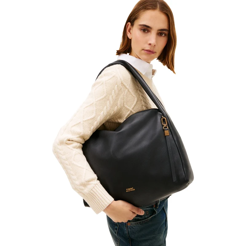 Tommy Hilfiger City Leather Hobo - Bolso de hombro 36 cm (black)