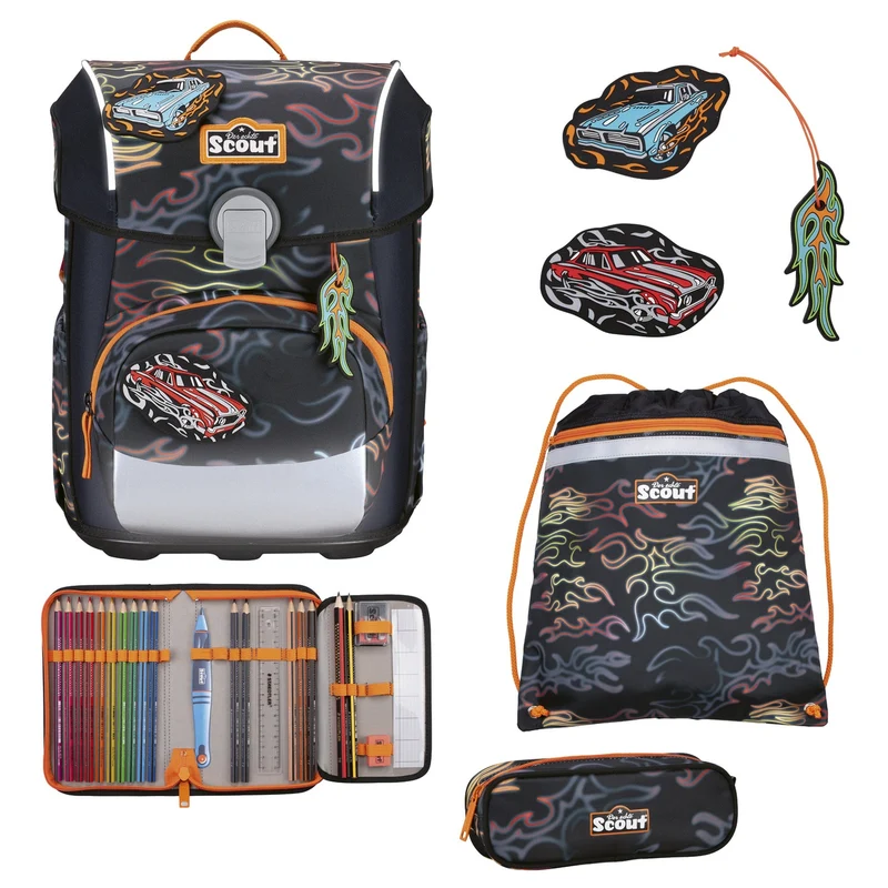 Scout Neo Exklusiv Safety Light - Mochila escolar Set 5tlg. (Flames)