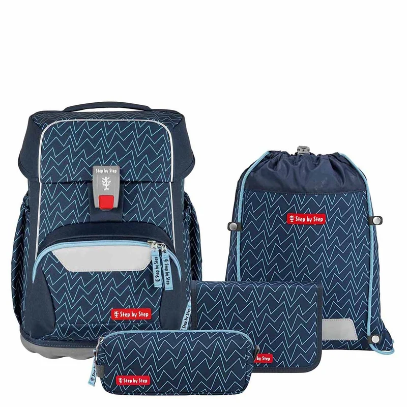 Step by Step Basis - Set de mochila escolar 4 piezas (Blue Lines)