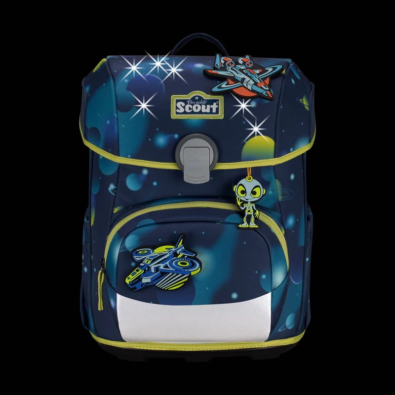 Scout Neo Exklusiv LED - Set de mochila escolar 4 piezas (Planets)