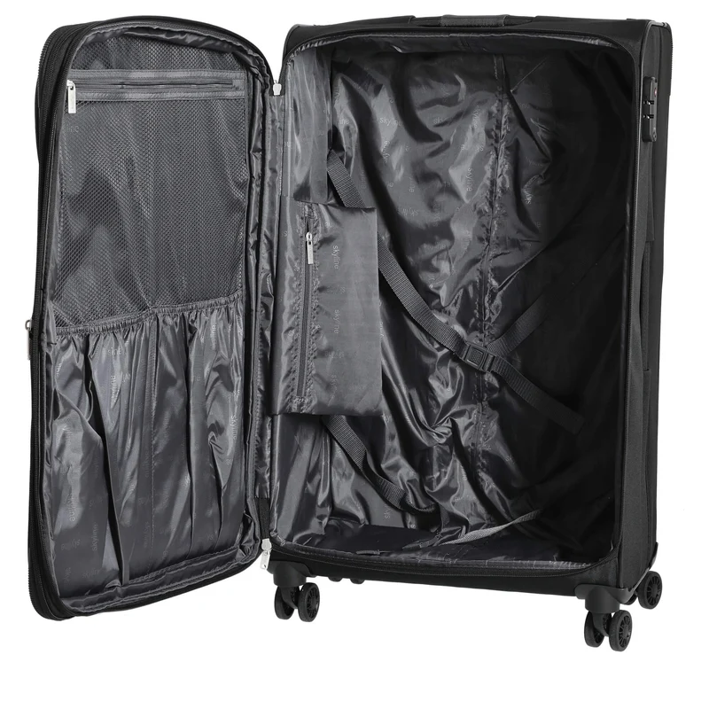Skyline Orlando - Juego de maletas de 4 ruedas L med./M. med./S + Bolsa de mano + Neceser 5 piezas (negro)