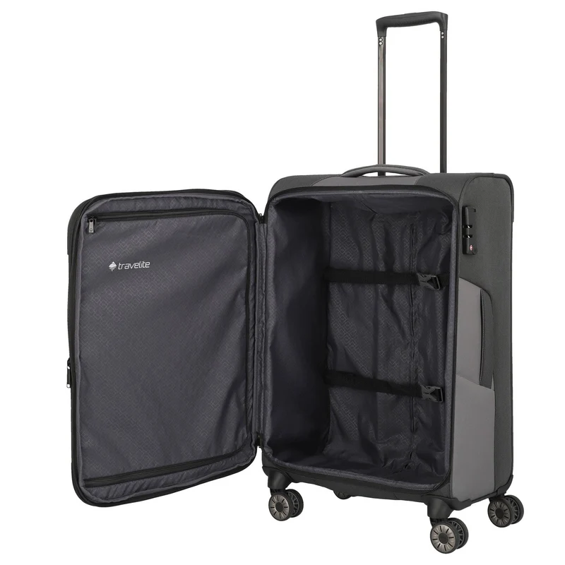 Travelite Viia - Trolley de 4 ruedas M 67 cm expandible (Schiefer)