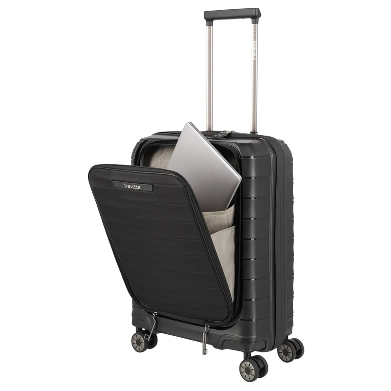 Travelite Mooby - Trolley de cabina con 4 ruedas y bolsillo delantero S 55 cm (black)