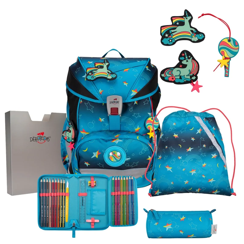 DerDieDas ErgoFlex Exclusivo LED - Set de Mochilas Escolares 5 piezas 800g (Rainbow Star)