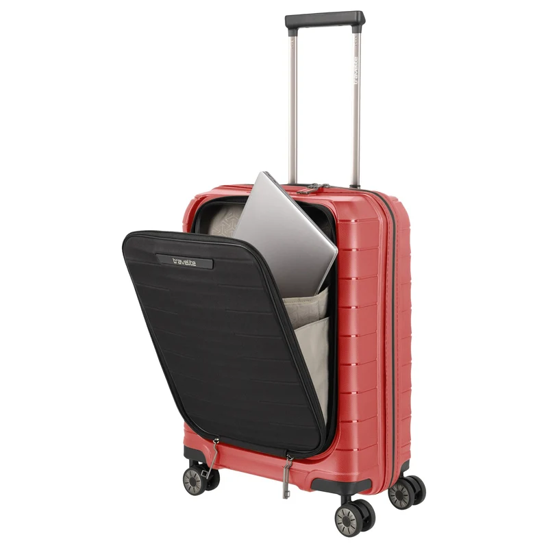 Travelite Mooby - Trolley de cabina con 4 ruedas y bolsillo delantero S 55 cm (rot)