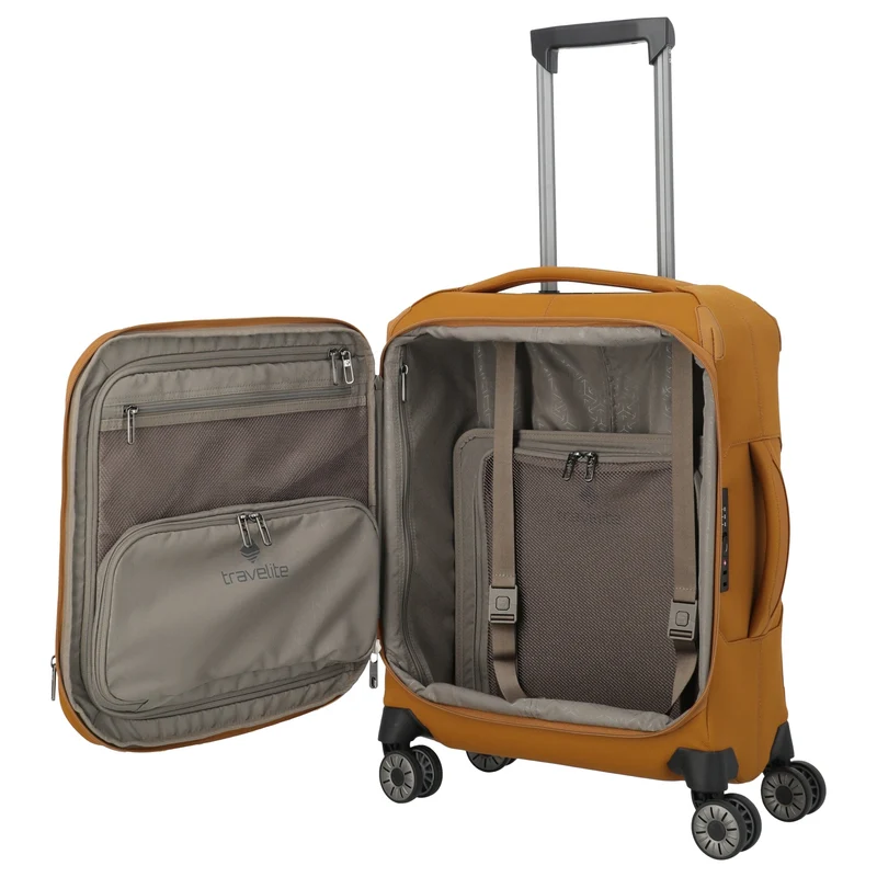 Travelite Priima - Trolley de cabina con 4 ruedas S 55 cm expandible (curry)
